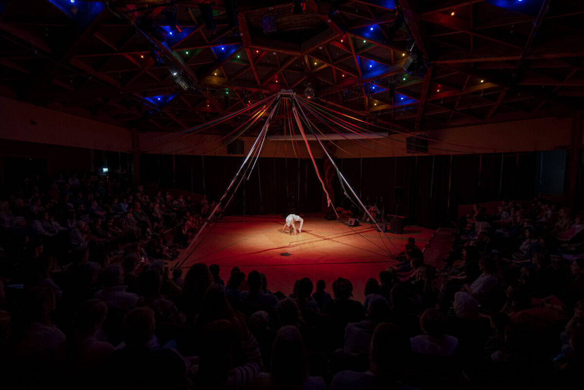 Cabaret of Misfits at Universal Hall Findhorn - Lauren contortion. Photo Mark Richards