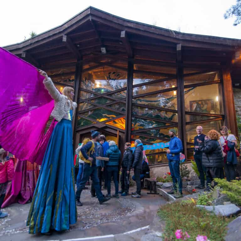 Lucy on stilts at the Cabaret of Misfits, photo Mark Richards