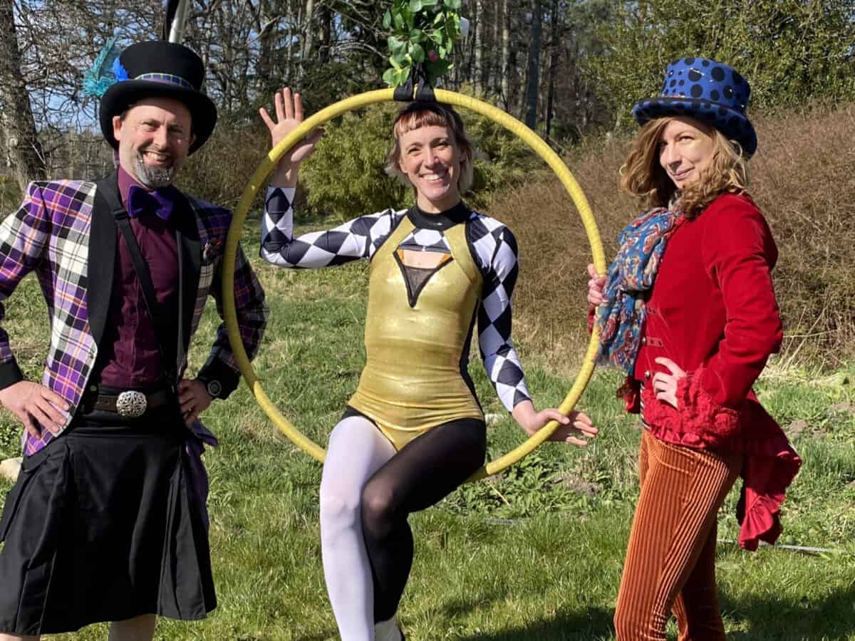 Ruaraidh (left) Rachael (centre on hoop) and Emma (right)