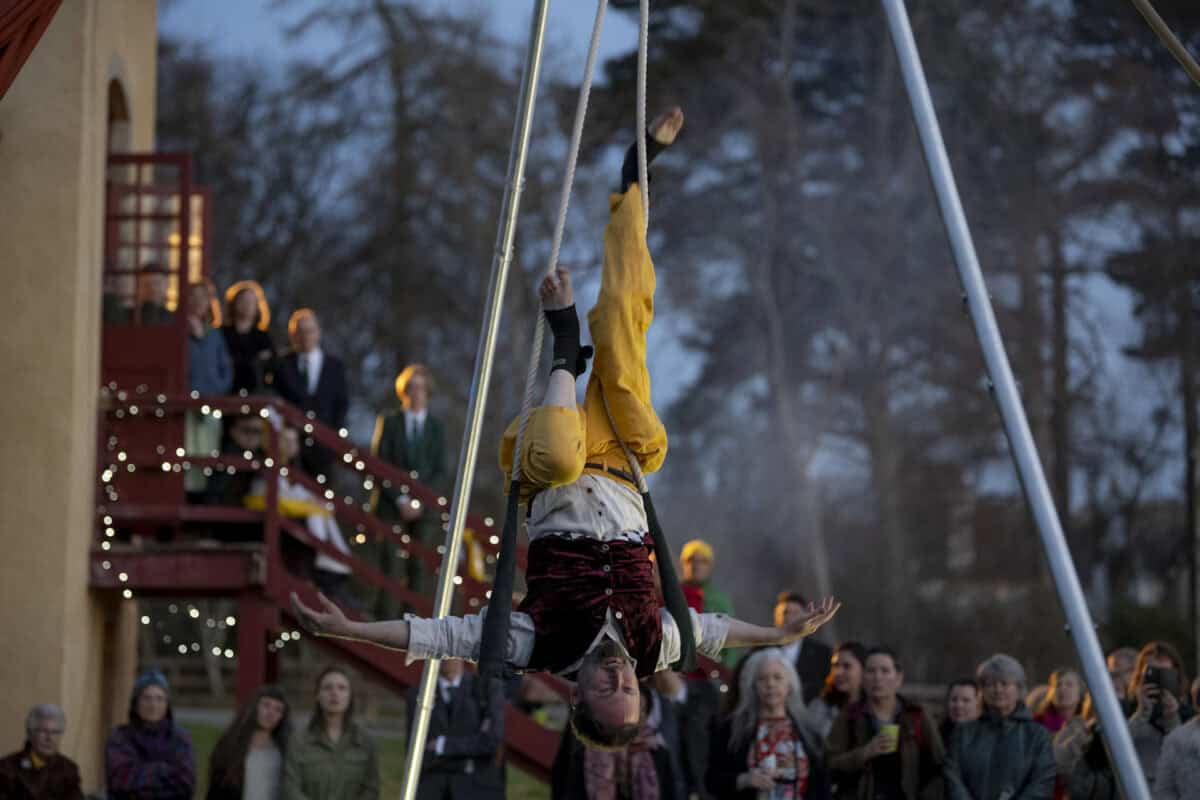 Ruaraidh upside down on trapeze