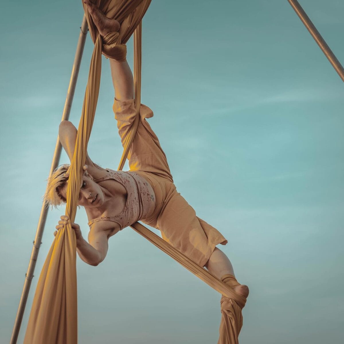 Moray Flying Circus - Rachael on silks outside