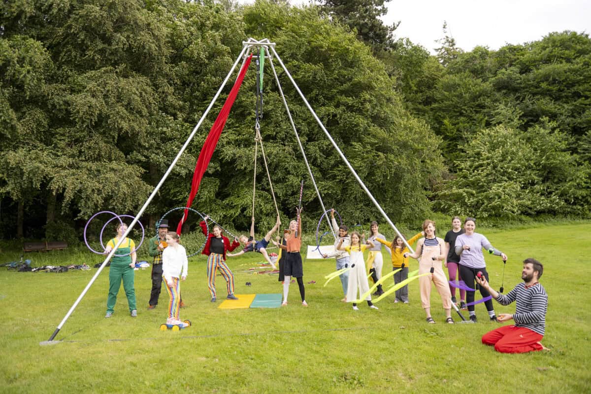 Moray Flying Circus - in Grant Park with participants under the aerial rig (photo Mark Richards)