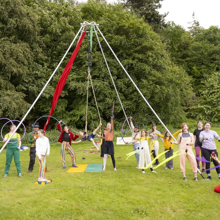 Moray Flying Circus - in Grant Park with participants under the aerial rig (photo Mark Richards)