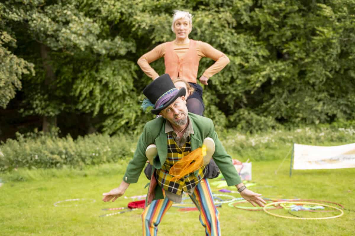 Moray Flying Circus - Emma, Ruaraidh and Rachael in acro pose (photo Mark Richards)
