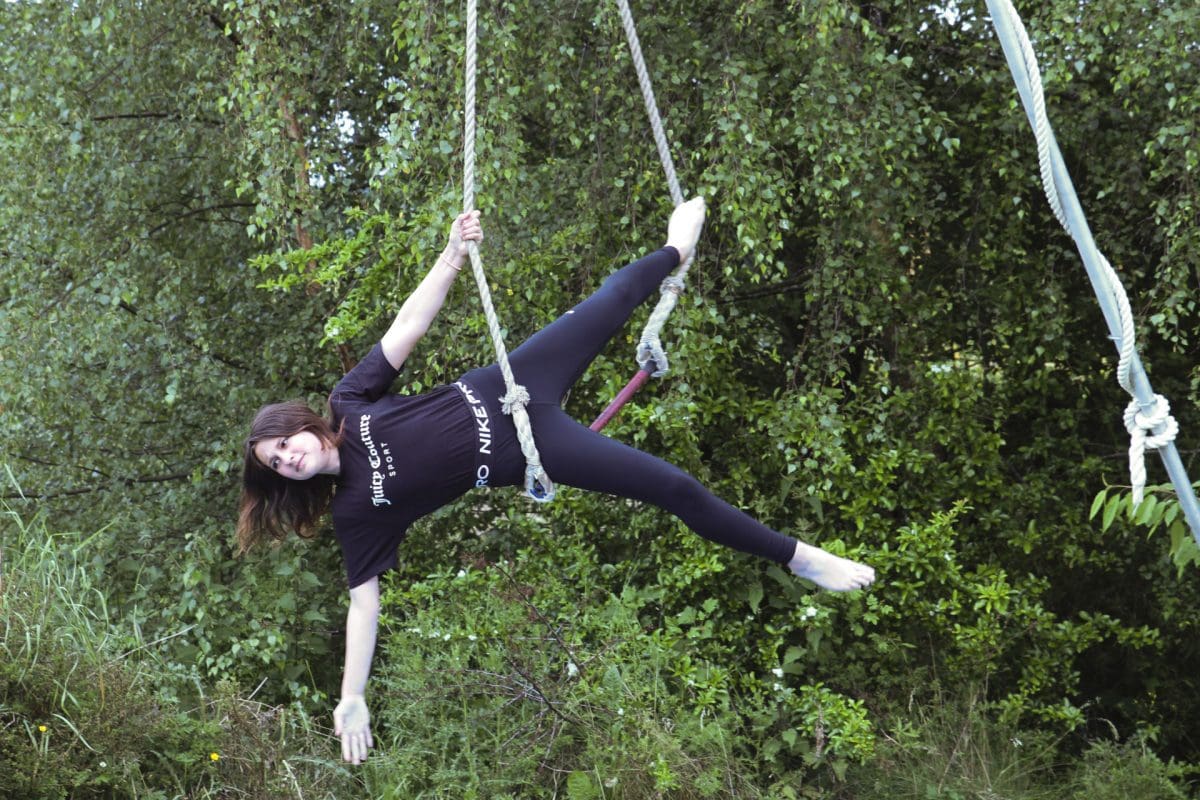 Young girl on trapeze