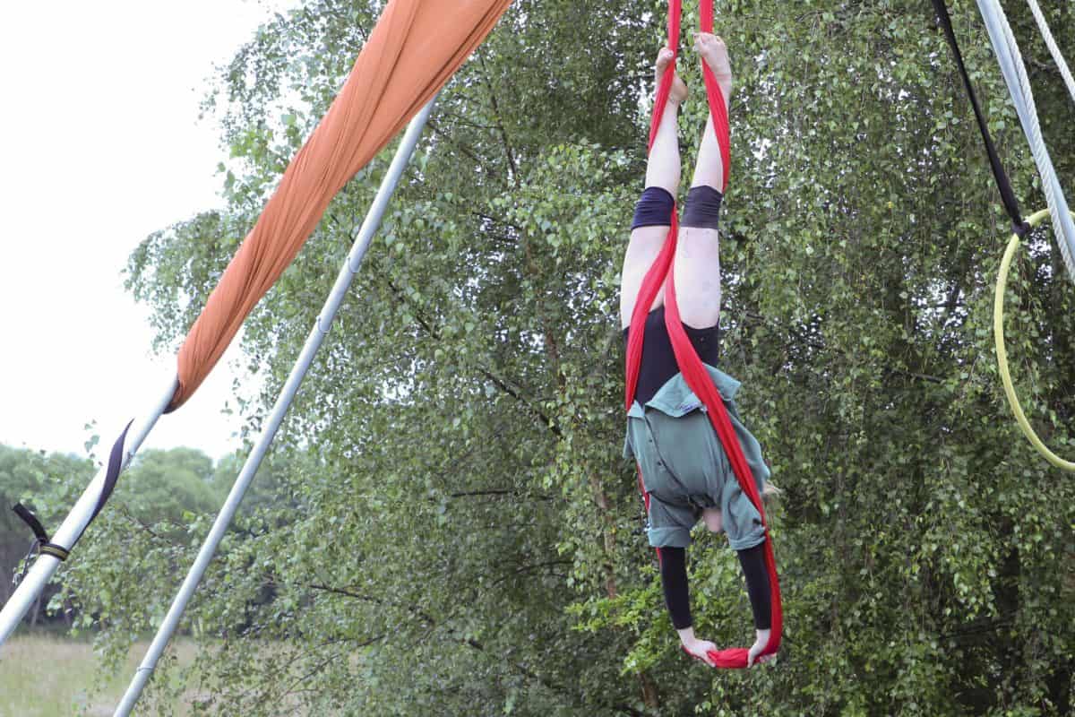 Max on aerial hammock
